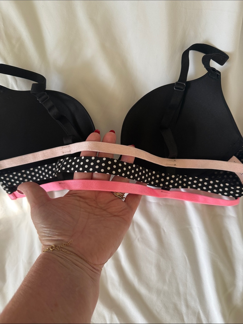 Victoria's Secret Black Bra with Pink Trim and Polka Dot Band - Picture 3 of 4